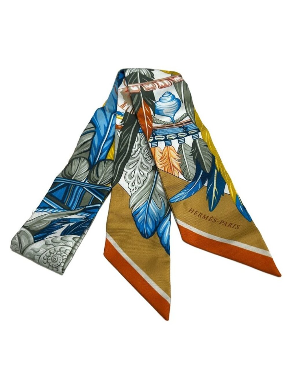 Hermes Scarf Twilly Light Blue Yellow Multi Ribbon